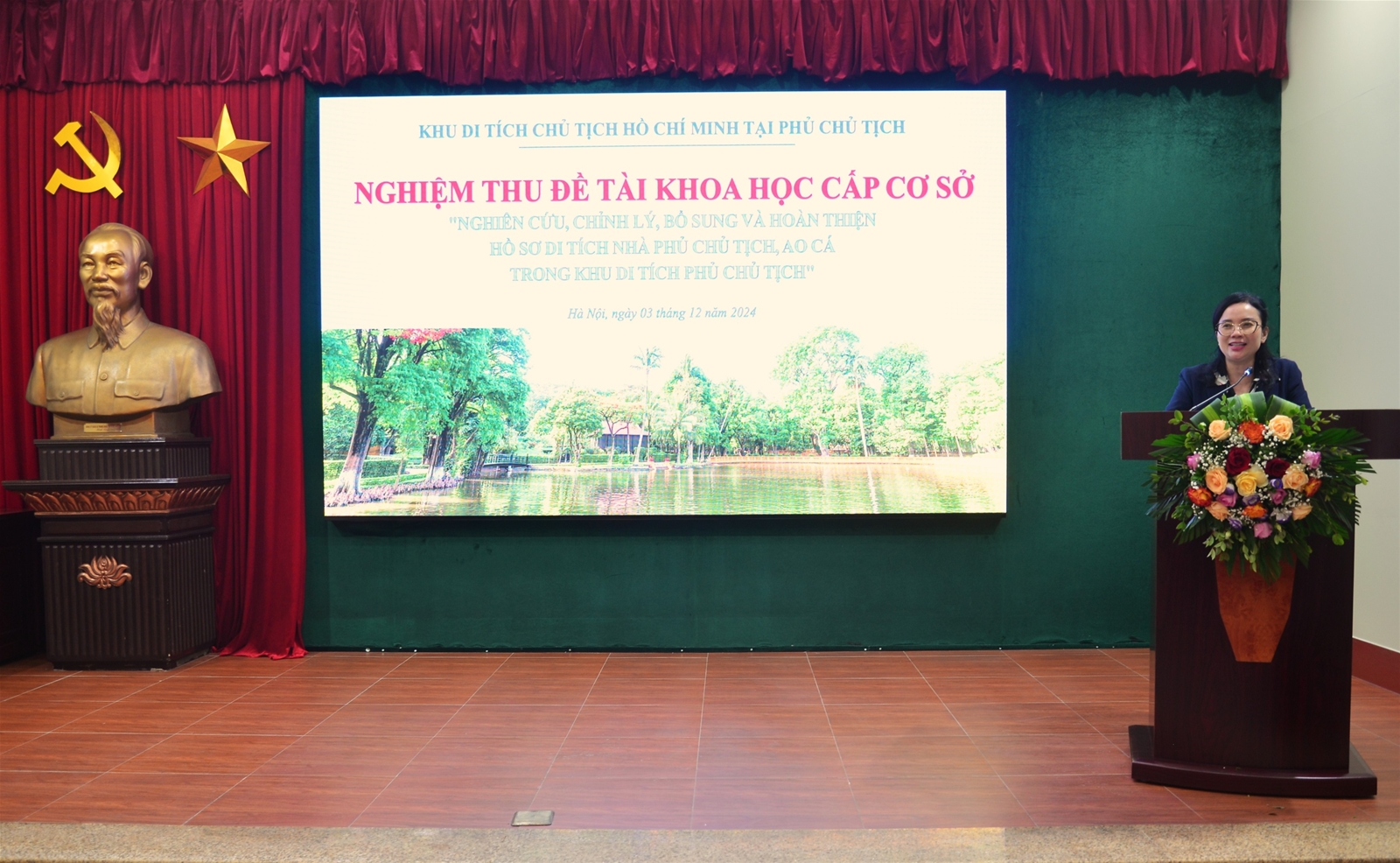 Nghiệm thu đề tài khoa học cấp cơ sở "Nghiên cứu, chỉnh lý, bổ sung và hoàn thiện hồ sơ di tích Nhà Phủ Chủ tịch, Ao cá trong Khu Di tích Phủ Chủ tịch", ngày 03/12/2024